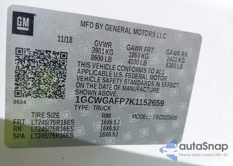 2019 Chevrolet Express 2500 Work Van из США, поврежденный, VIN 1GCWGAFP7K1152659